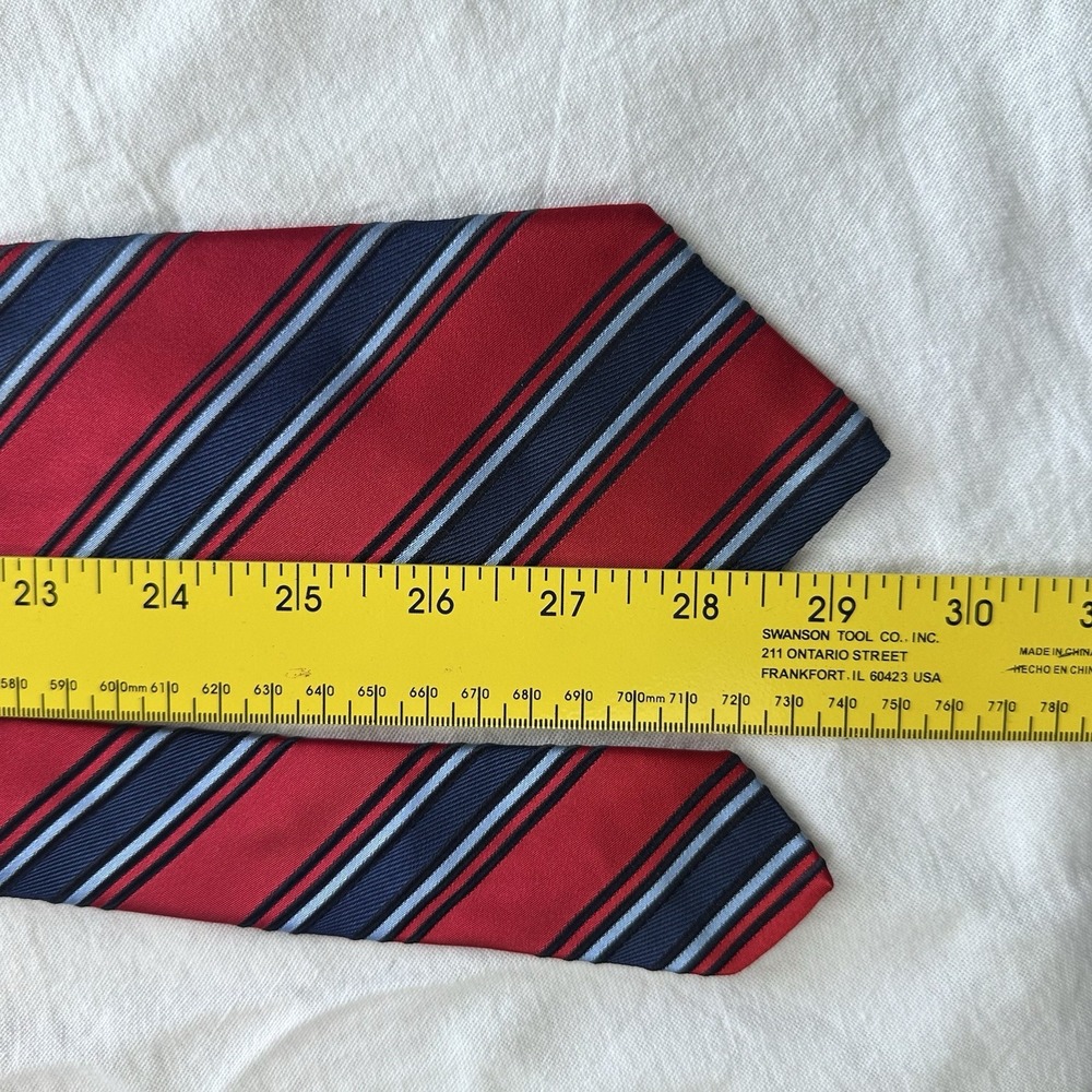 Hart Schaffner Silk Tie Mens Red Navy Striped - Picture 5 of 9
